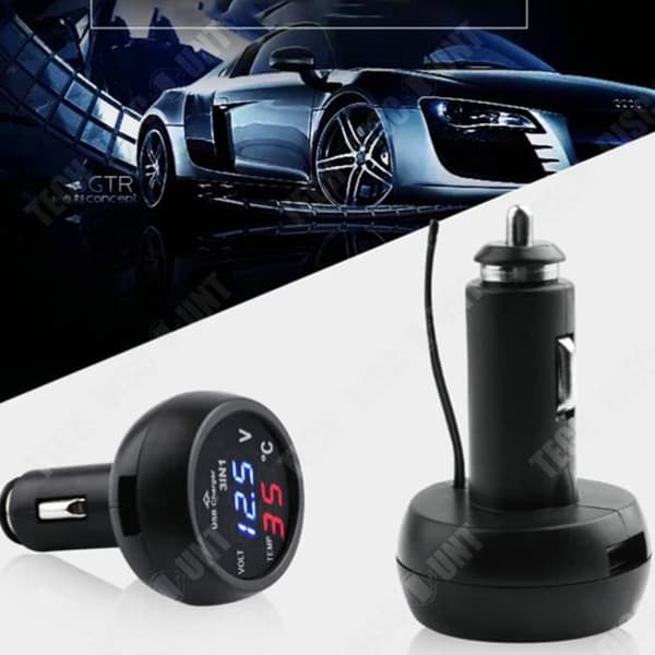 TD® Voltmeter Bilcigarettändare Termometer USB LED Autoladdare 12-24V Laddare LED Digital Display Bilcigarettändare