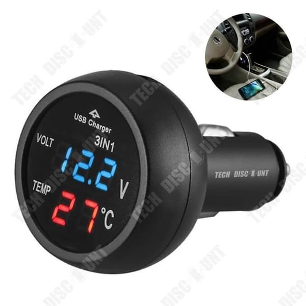TD® Voltmeter Bilcigarettändare Termometer USB LED Autoladdare 12-24V Laddare LED Digital Display Bilcigarettändare