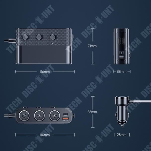 TD® Bil Cigarette Tändare One Tow Three Snabbladdare Smart Oberoende Strömbrytare Multifunktionell Bil Laddare