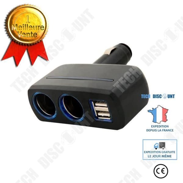 TD® Fleruttag cigarrtändare dubbeluttag 2 uttag + USB-uttag laddar kringutrustning telefon surfplattor bil
