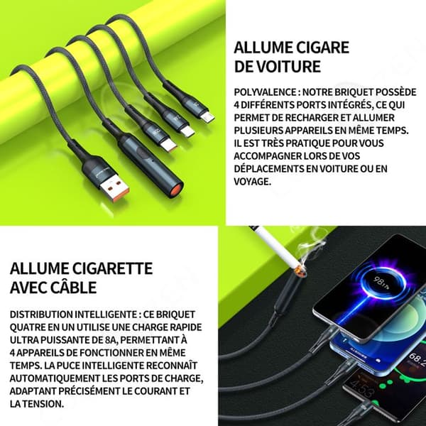 C Cigarettändare 120w 8A USB cigarettändare för bil mobiltelefon blixt laddare 4in1 Cigarettändare datakabel