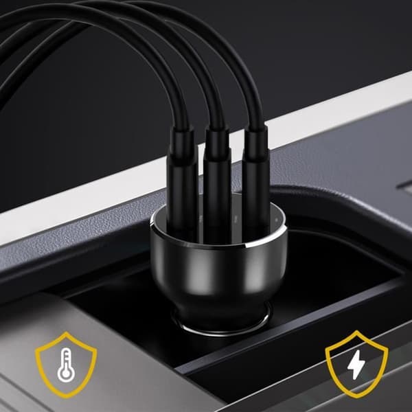 Laddare Cigarette 78W Dubbel USB-C + Snabbladdning USB Kompakt Inkax Svart