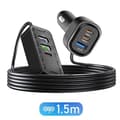Miniatyrbild 3 av 4: Laddare Bil 22.5W 3 USB-C + 3 USB Förlängningssladd 1.5m Svart