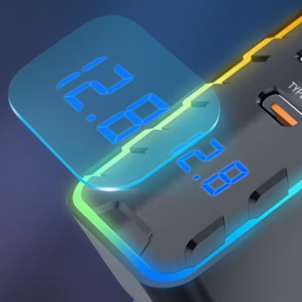 Laddare Bil 22.5W 3 USB-C + 3 USB Förlängningssladd 1.5m Svart