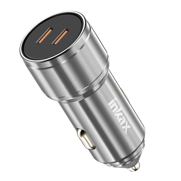 Laddare Cigarette-tändare 60W 2x USB-C Snabbladdning Metall Design Inkax Silver