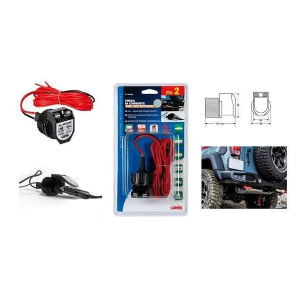 Tändaradapter - Ej specificerad - 12/24V - Vattentålig - 15A - Längd 3,6M