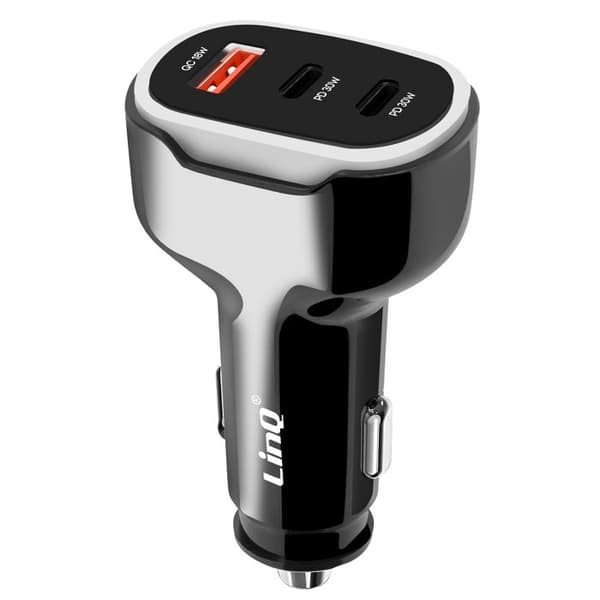 Laddare för Cigaretteuttag 50W Dubbel USB-C + USB Snabbladdning Kompakt LinQ Svart