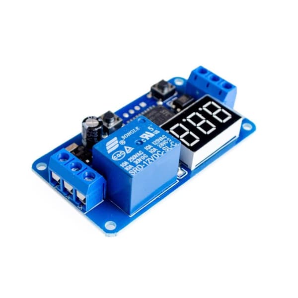 Relæmodul og timer, pulsudløst LED-display