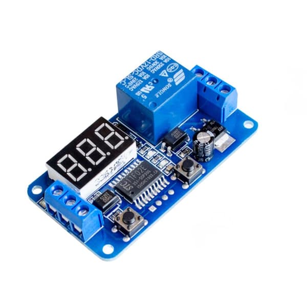 Relæmodul og timer, pulsudløst LED-display