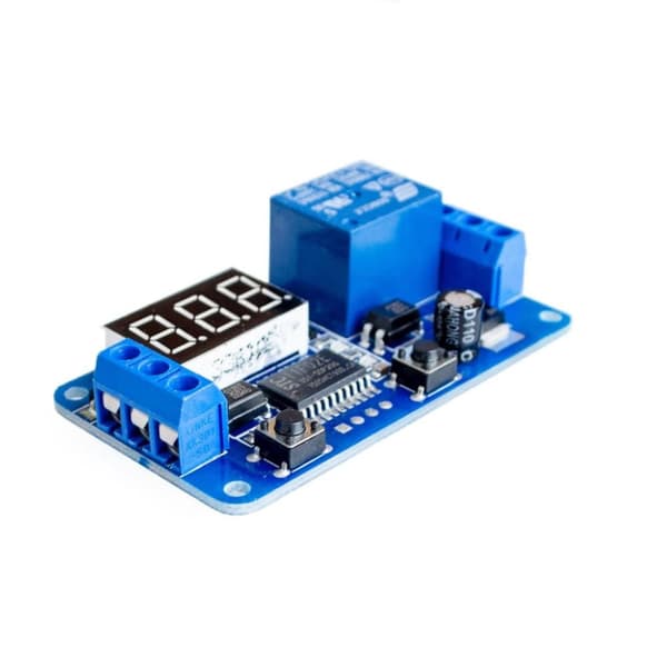Relæmodul og timer, pulsudløst LED-display