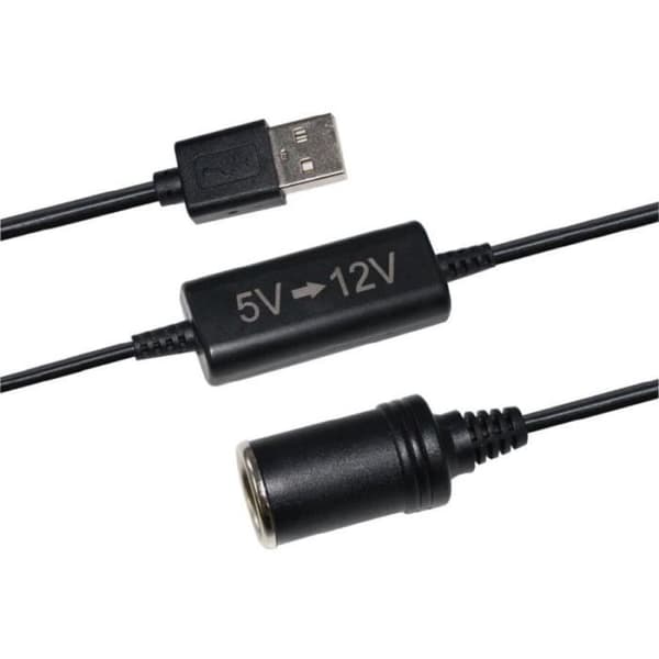 USB 5V til 12V cigarettænder konverter - HTC EQUIPEMENT - 12W og 120cm kabel