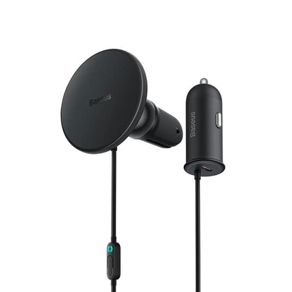 Support för telefon med magnet 15W, 12V cigarettuttag adapter 12V + 40W kabel - Baseus (C40141000111-01) - Svart Svart