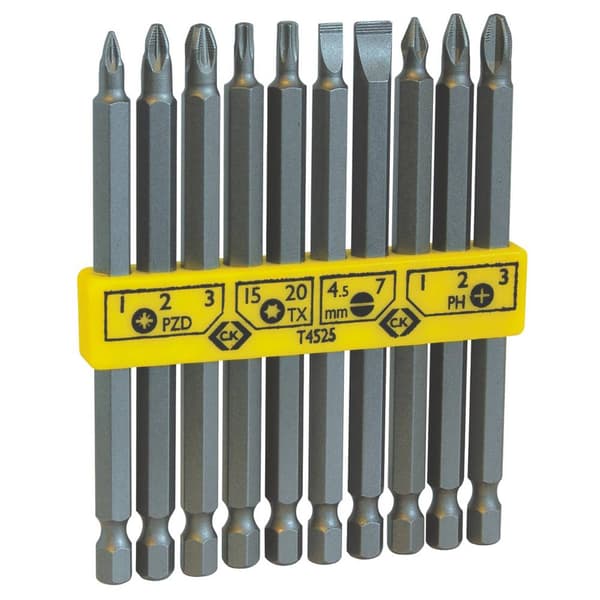 C.K T4525 Bit-Set 10 delar Spår, Stjärnspår Phillips, Stjärnspår Pozidriv, Inner-sextandhålsgrepp (TX)