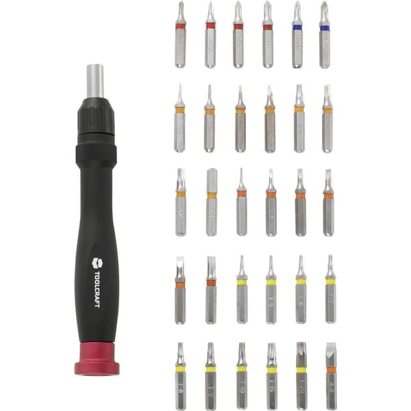 TOOLCRAFT 809204 Bit-Set 31 delar Spår, Stjärnspår Phillips, Stjärnspår Pozidriv, Inner-sexkantig, T-Profil