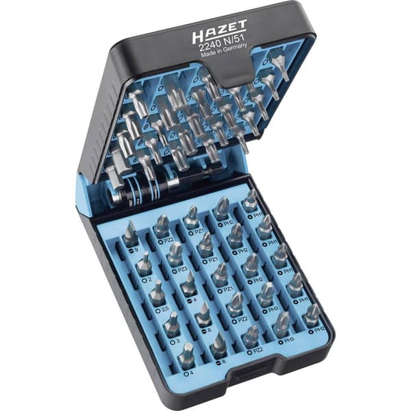 Hazet BitE-Box 2240N/51 Bit-Set 51 delar Spår, Stjärnspår Phillips, Stjärnspår Pozidriv, Inner-TORX, TORX BO, Inner-sex