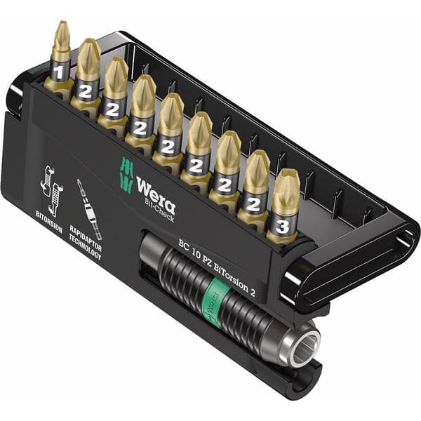 Wera Bit-Check 10 PZ BiTorsion 2 05347153001 Bit-Set 10 delar Stjärnspår Pozidriv BiTorsion