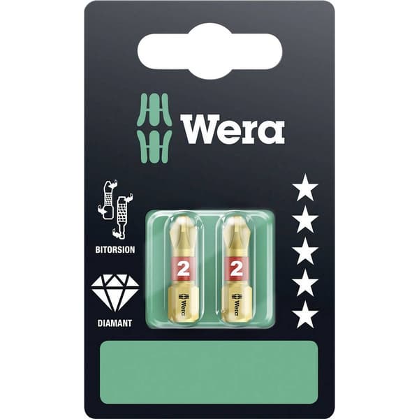 Wera 851/1 BDC SB SiS 05073335001 Stjärn-Bit PH 2 Verktygsstål diamant-belagd, legerad D 6.3 2 st