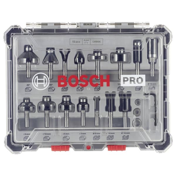 Bosch Accessories 2607017472 Fräs-set, 8-mm-skaft, 15-delars N/A