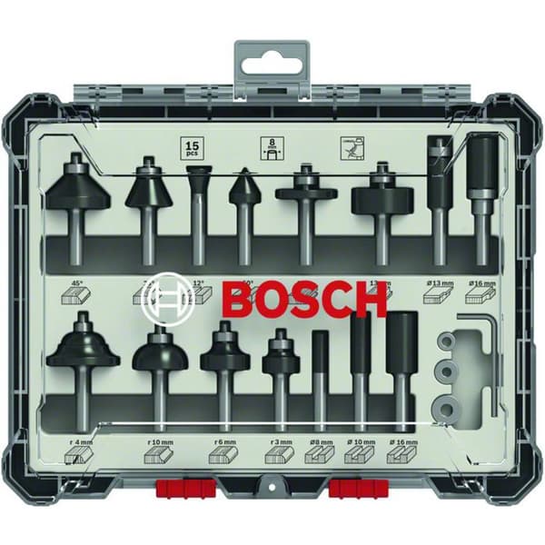 Bosch Accessories 2607017472 Fräs-set, 8-mm-skaft, 15-delars N/A