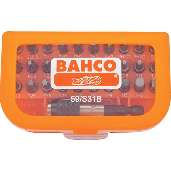 Bahco 59/S31B Bit-Set 31 delar Spår, Stjärnspår Phillips, Stjärnspår Pozidriv, Sexkant, Ytter-sexkant (TX)