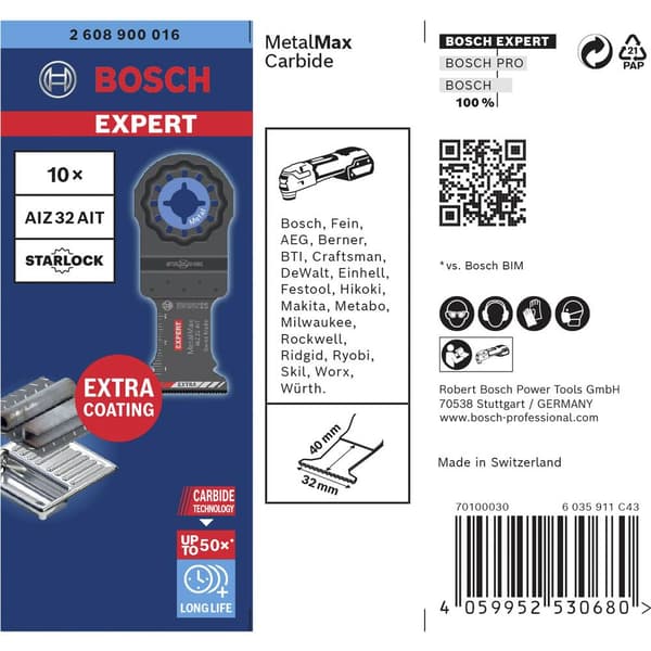 Bosch Accessories 2608900016 EXPERT MetalMax AIZ 32 AIT Karbid Instickssågblad 10 delar 10 st