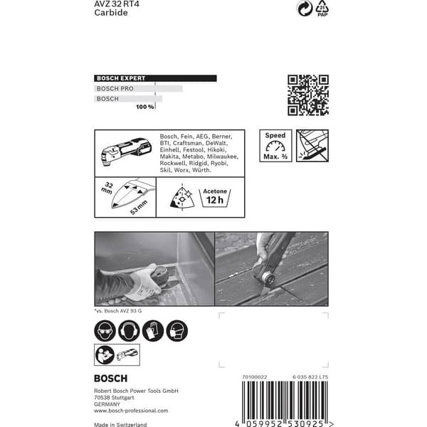 Bosch Accessories 2608900040 EXPERT Sanding Finger Coarse AVZ 32 RT4 Carbide- Riff Slipplatta 1 st 32 mm 1 st