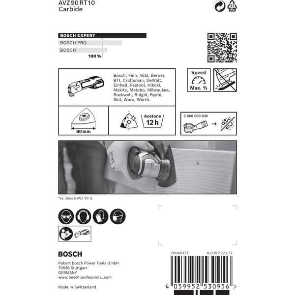 Bosch Accessories 2608900043 EXPERT Sanding Plate AVZ 90 RT10 Carbide- Riff Slipplatta 1 st 1 st