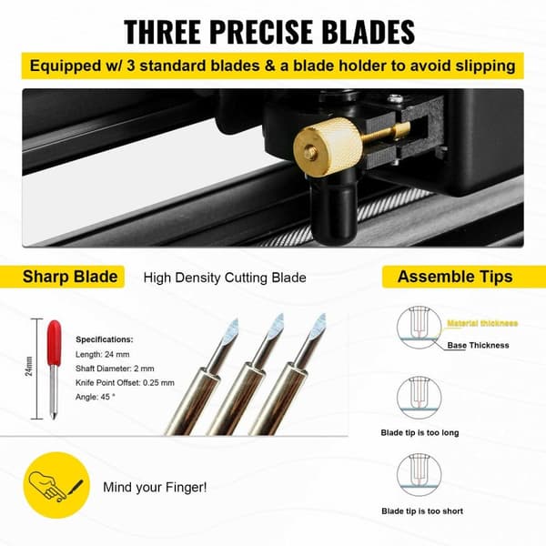 USB Vinylskärare/Plotter för skyltskärning - 28" Max Inmatning, 24,8" Max Skärning, 3 Blad, LCD-skärm & Kompatibel med Windows OS