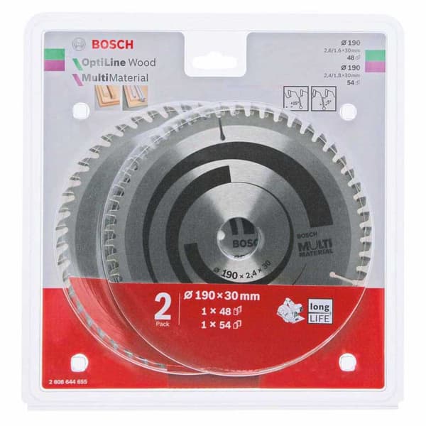 Bosch Professional Trä/multimaterial Cirkelsågskiva Optiline 190x30 Mm 2 Enheter Silver