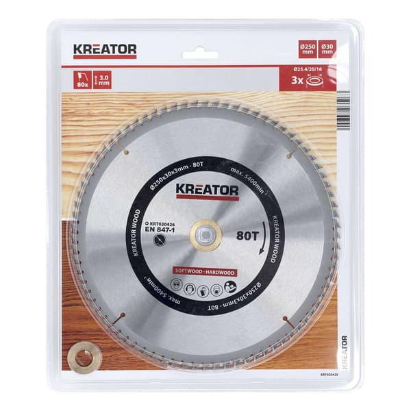 Kreator Træcirkelsavskive 250x30x3.0 Mm 80t Søvfarvet