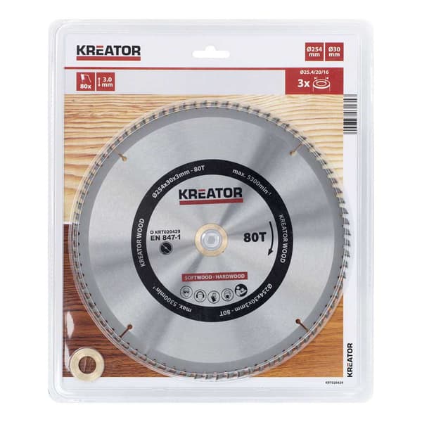 Kreator Træcirkelsavskive 254x30x3.0 Mm 80t Søvfarvet