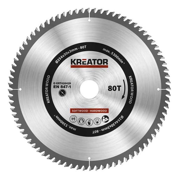 Kreator Træcirkelsavskive 254x30x3.0 Mm 80t Søvfarvet