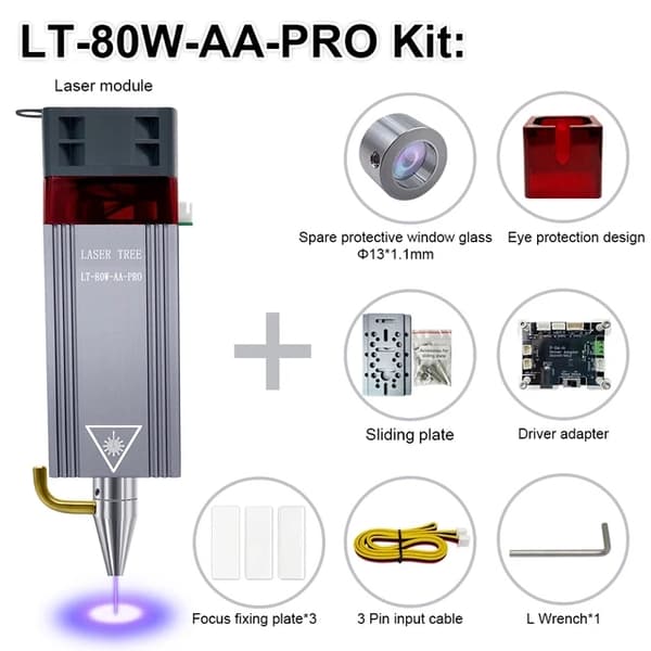 Lasermodul, 10W Optisk Effekt, Fast Fokus, LT-80W-AA-PRO-KIT, 24V