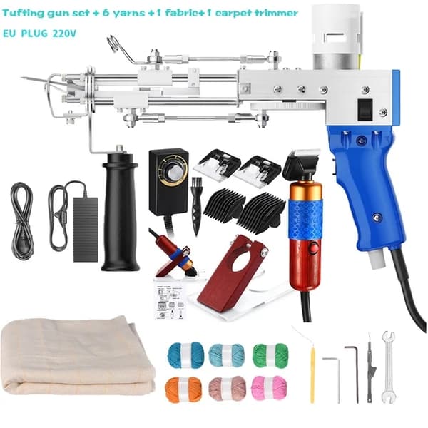 Tufting Gun Sæt, 2i1 Elektrisk Tufting Gun, 7-21mm Tufting Maskine, EU-stik 220V sæt