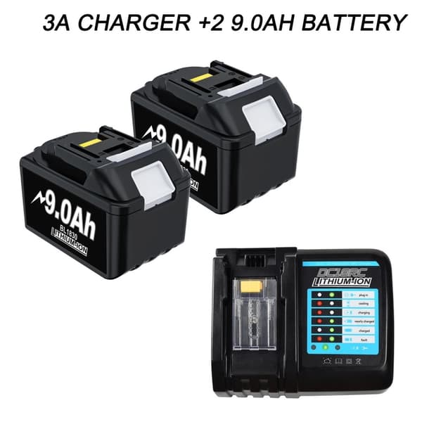 Makita 18V batteri, 9000mAh kapacitet, kompatibel med BL1850B, BL1840B, BL1860, 2 BATTERI 6A LADDARE