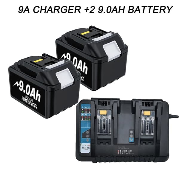 Makita 18V batteri, 9000mAh kapacitet, kompatibel med BL1850B, BL1840B, BL1860, 2 BATTERI 6A LADDARE