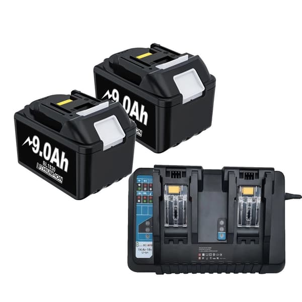 Makita 18V batteri, 9000mAh kapacitet, kompatibel med BL1850B, BL1840B, BL1860, 2 BATTERI 6A LADDARE