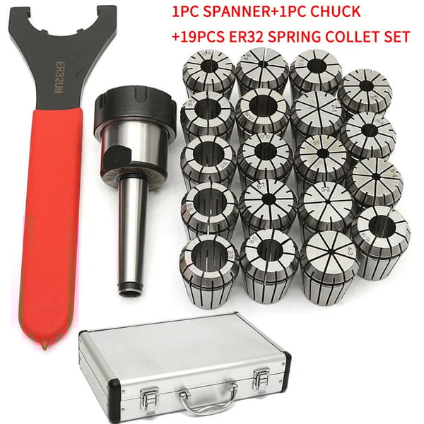 CNC Collet Chuck Sæt, 19 Stykker ER32 Forårs Collets, Præcisions Værktøjsholder til Fræsning og Gravering.