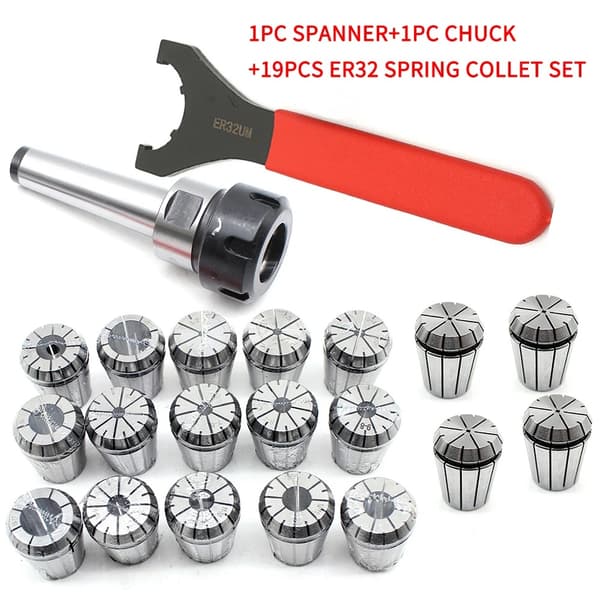 MT2 ER32 M10 Collet Set, 19 kpl jousipitimiä, korkealaatuinen teräsrakenne,Hopea
