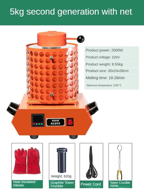 Guldsmältugn, 2000W Effekt, 1150°C Maximal Temperatur,5 kg netto apelsin