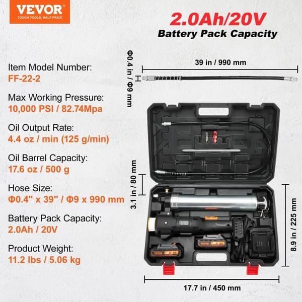 Trådlös elektrisk smörjpress, 10 000 PSI kraft, dubbelt batteri ingår,10000PSI