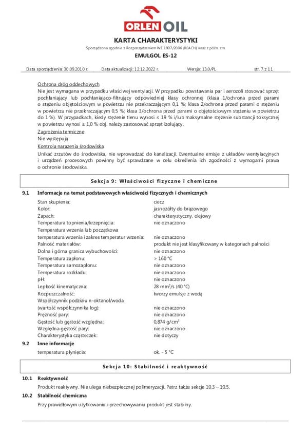Jäähdytysnesteemulsiotiiviste metallinkäsittelyyn Orlen Oil Emulgol ES-12 20L
