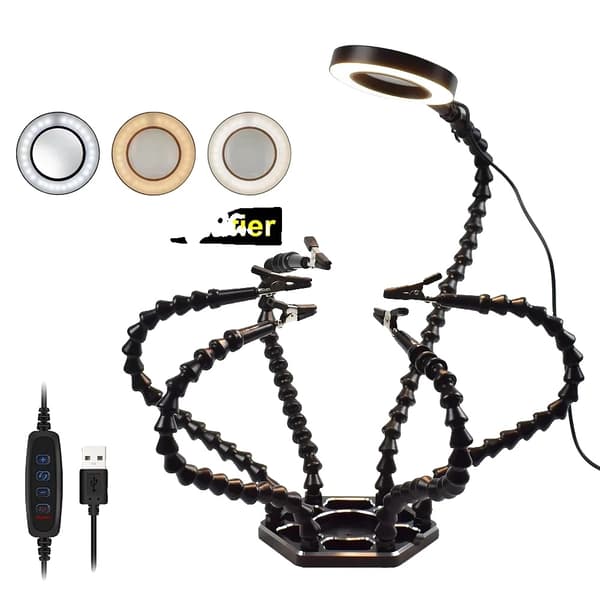 Svejse Reparation Arbejdsbord, 3X LED Forstørrelsesglas, 6 Fleksible Arme,N-SS6L-BK9, 55 mm, 3X