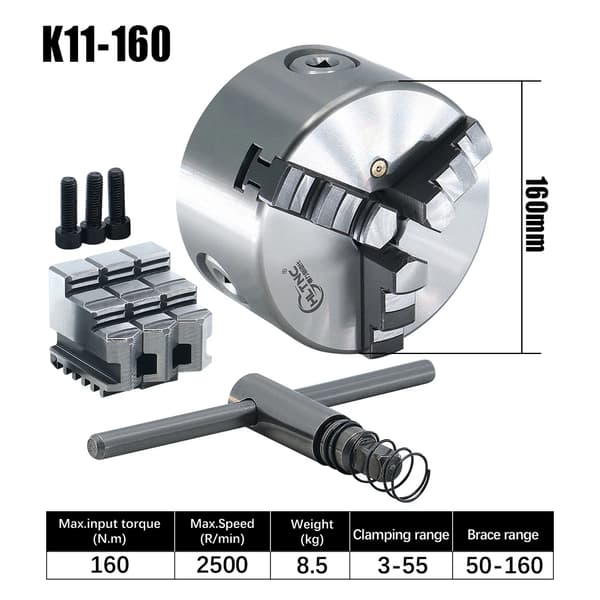 3 Käftars Manuell Självcentrerande Snabbchuck, 160Nm Vridmoment, 2500rpm Hastighet,K11-160