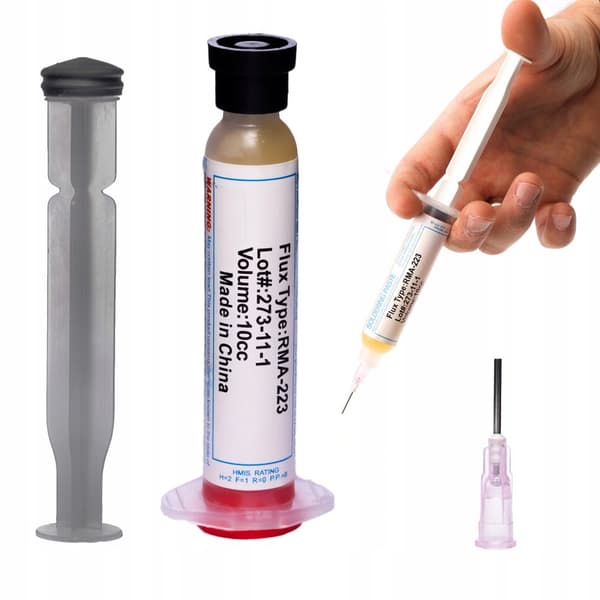 Rosfix Loddemiddel RMA-223 med stempel og nål + Loddetin 0,8 mm 10 g + 12 loddespidser 900M + fletning 3,5x1,5m + Måtte 30x20