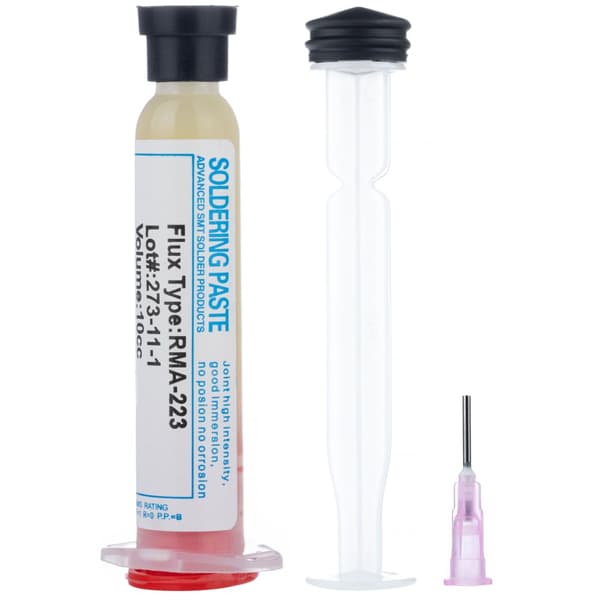 RMA-223 flux loddemiddel med et stempel og en nål