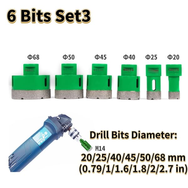 Diamantborekerne, M14 gevind, Keramisk flisehulsav,6 Bits Sæt3
