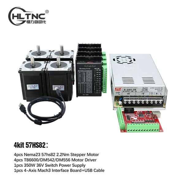 CNC Kit, Højmoment Steppermotor, Kraftfuld Driver,DM542, 4kit 57HS82