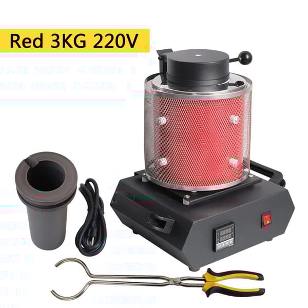 Guld/Sølv Smelteovn, 3 KG, 1150 grader Celsius Justerbar Temperatur, Avanceret PID Kontrol,Rød 3kg 220v