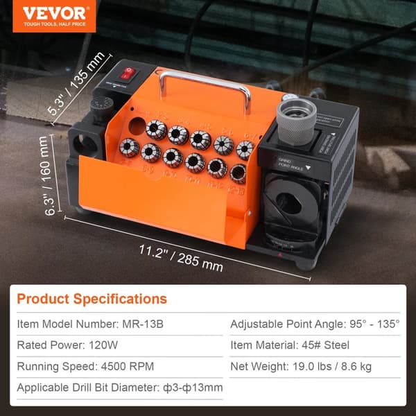 VEVOR Poranterä Teroitin, 120W Teho, 4500 RPM Nopeus,MR-13B